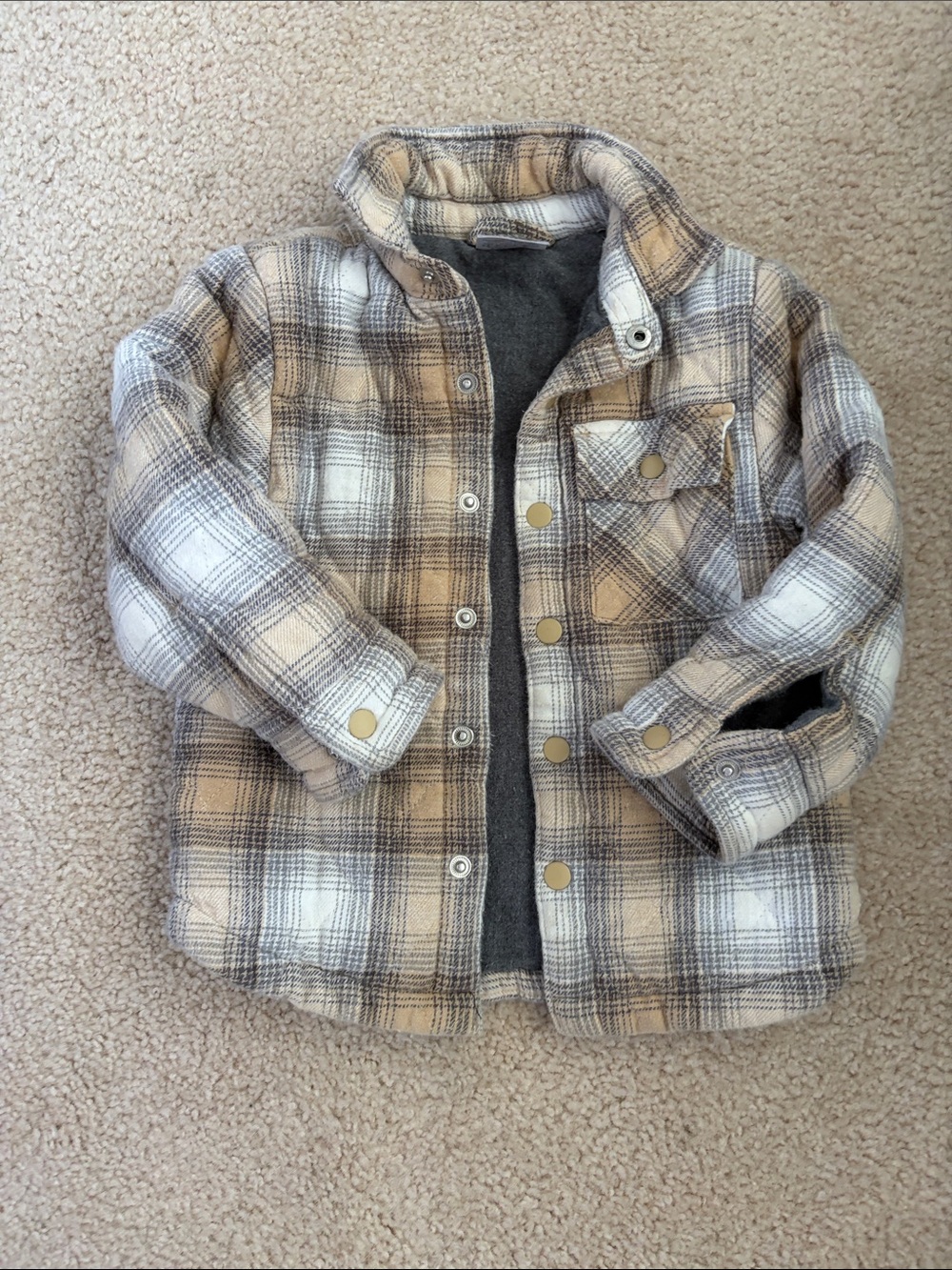 Falls Creek Beige Gray Plaid Kids Jacket